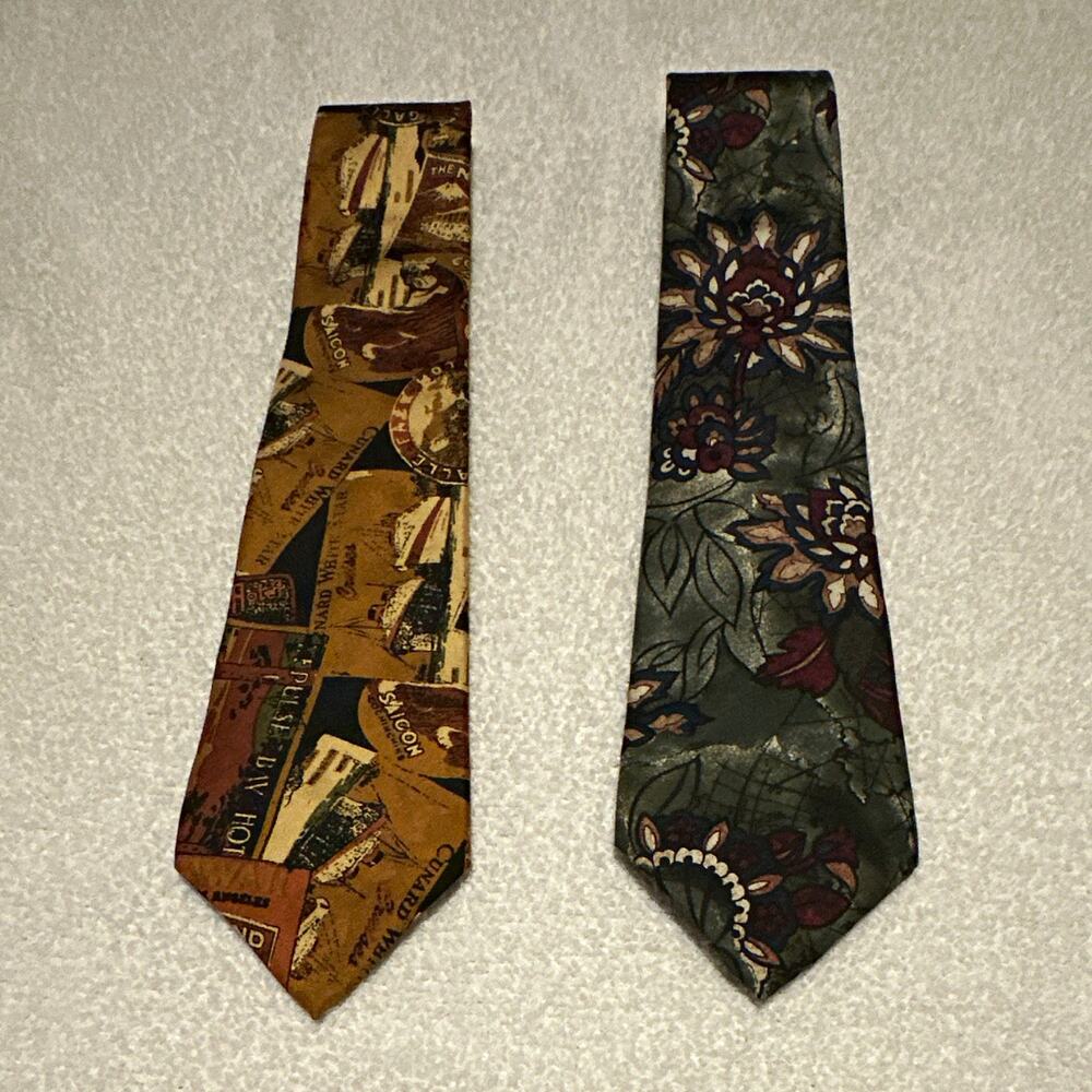 Morton Thomas Men’s 2-Piece 100% Silk Pointed Ties, Floral Travel Multicolor